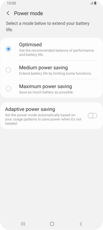 Press the required setting.