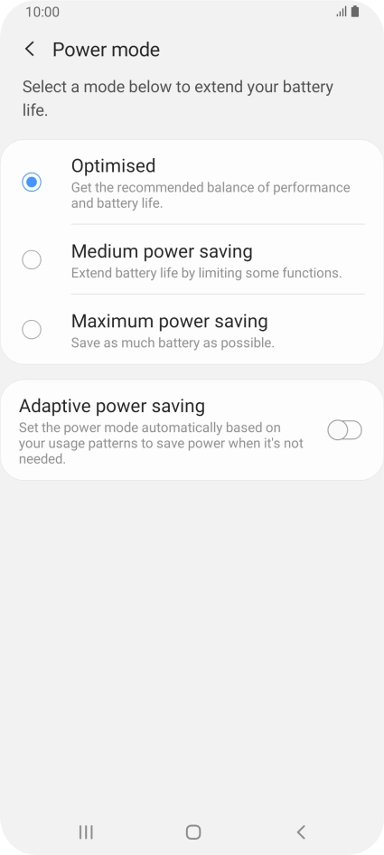 Press the required setting.
