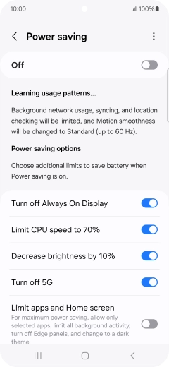 Press the indicators next to the required settings.