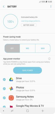 Press the required setting.