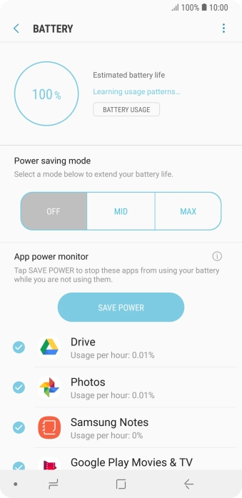 Press the required setting.