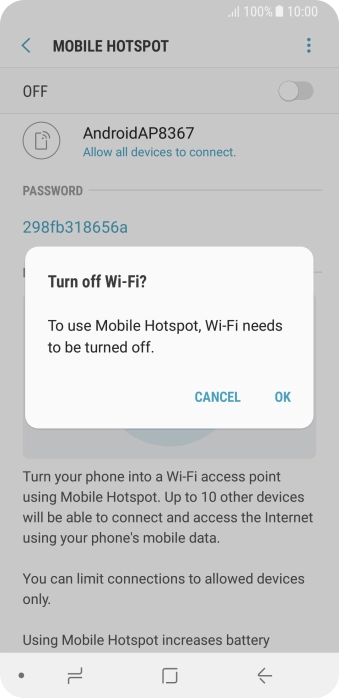If Wi-Fi is turned on, press OK.