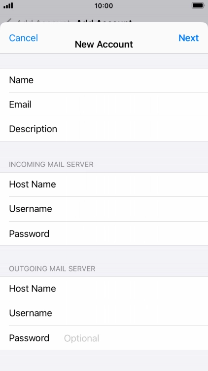 Press Password and key in the password for your email account.