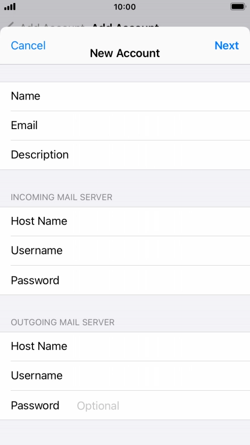 Press Password and key in the password for your email account.