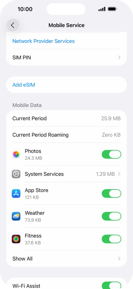 The total data usage is displayed next to Current Period.