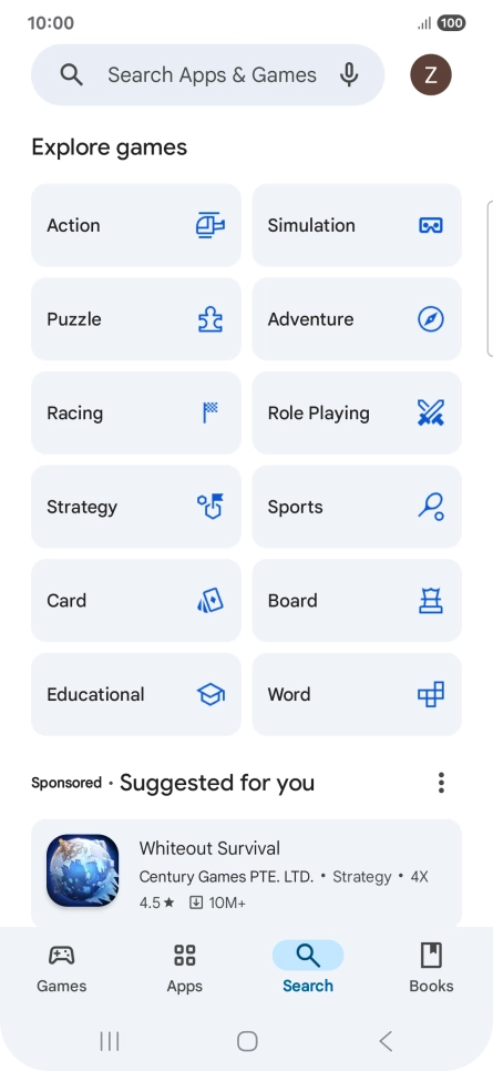 Press the search field.