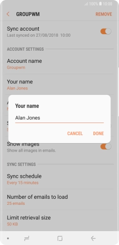 Key in the required sender name and press DONE.