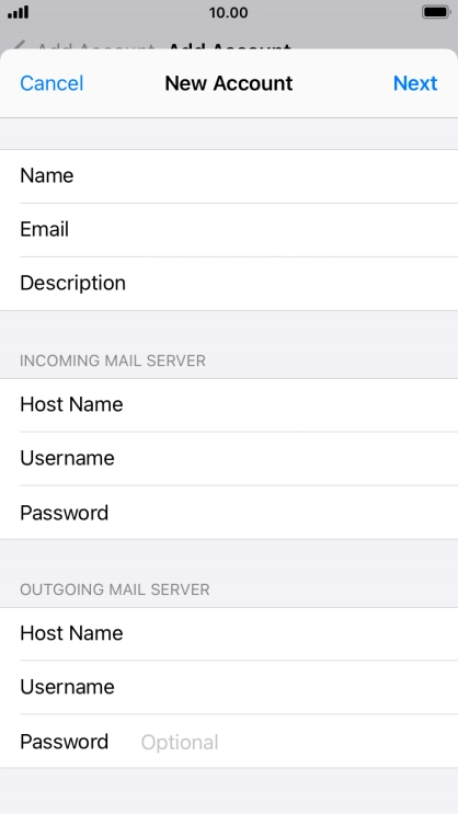 Press Password and key in the password for your email account.