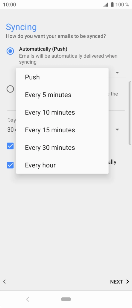 Press the required setting.