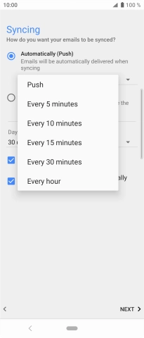 Press the required setting.