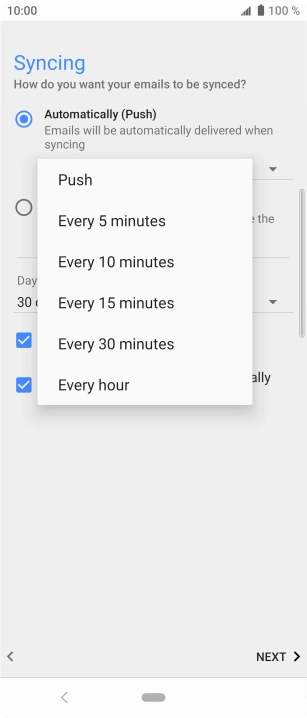 Press the required setting.