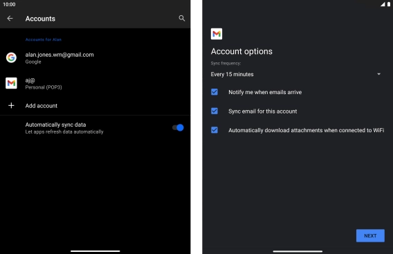 If this screen is displayed, you email account has been recognised and set up automatically. Follow the instructions on the screen to key in more information and finish setting up your phone.