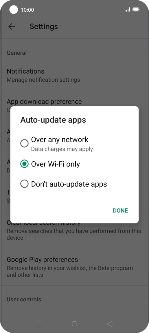 To turn on automatic update of apps using mobile network, press Over any network.