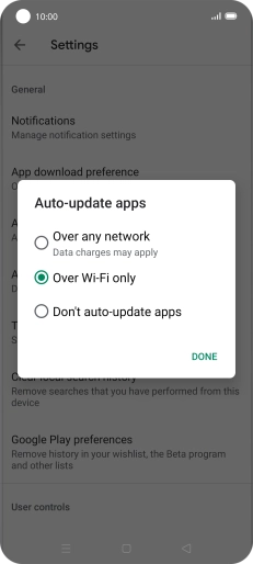 To turn on automatic update of apps using mobile network, press Over any network.