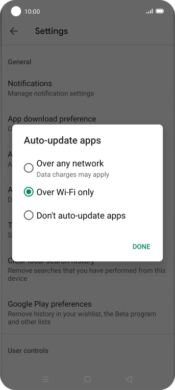 To turn on automatic update of apps using mobile network, press Over any network.