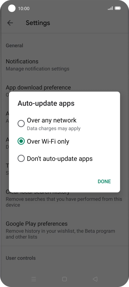 To turn on automatic update of apps using mobile network, press Over any network.