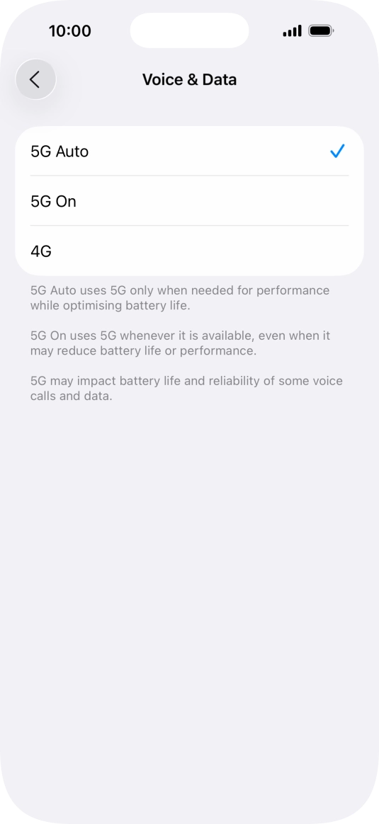 To turn on automatic switch between 5G and 4G, press 5G Auto.