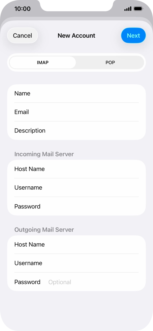 Press Password and key in the password for your email account.