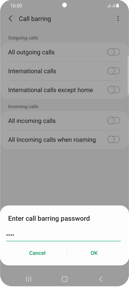 Key in your barring password and press OK.