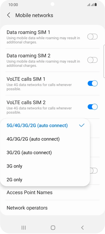 Press the required network mode.