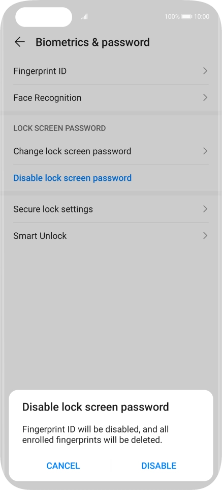 Key in the additional phone lock code you created earlier and press DISABLE.