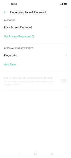 Press Fingerprint and key in the additional phone lock code you created earlier.