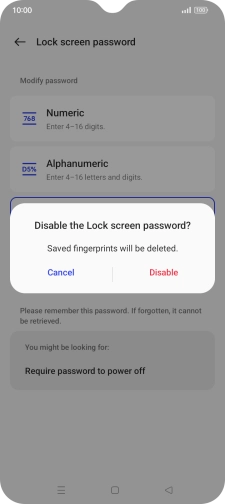 Press Disable and key in the additional phone lock code you created earlier.