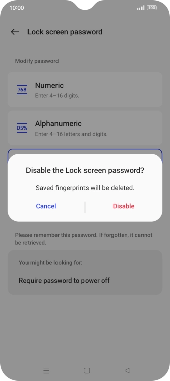 Press Disable and key in the additional phone lock code you created earlier.