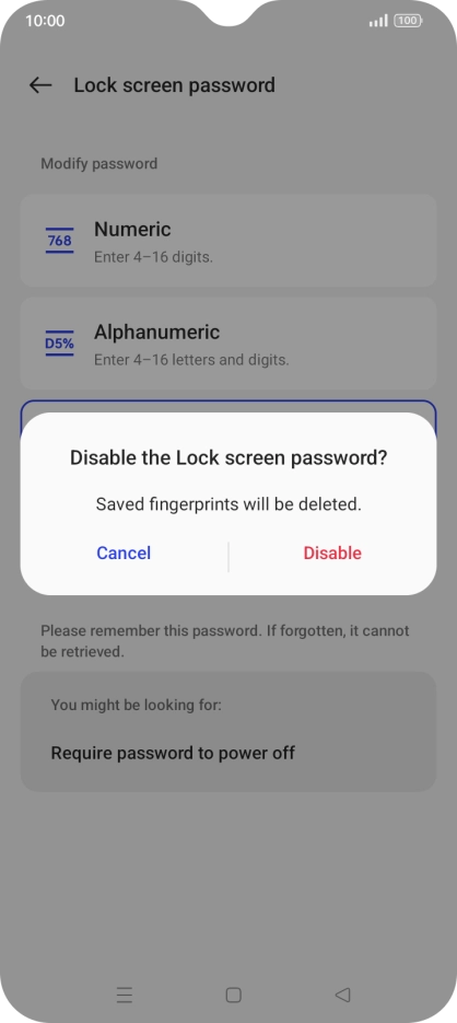 Press Disable and key in the additional phone lock code you created earlier.