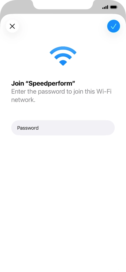 Key in the password for the Wi-Fi network and press the confirm icon.