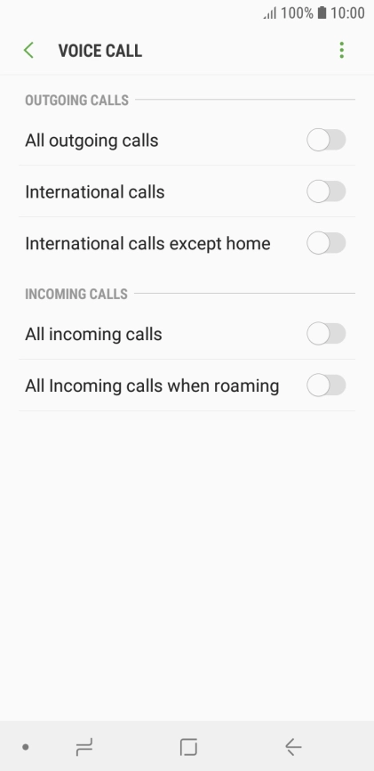 Press the indicator next to the required barring type.