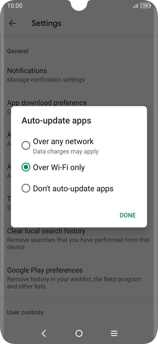 To turn on automatic update of apps using mobile network, press Over any network.