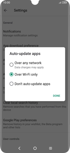 To turn on automatic update of apps using mobile network, press Over any network.