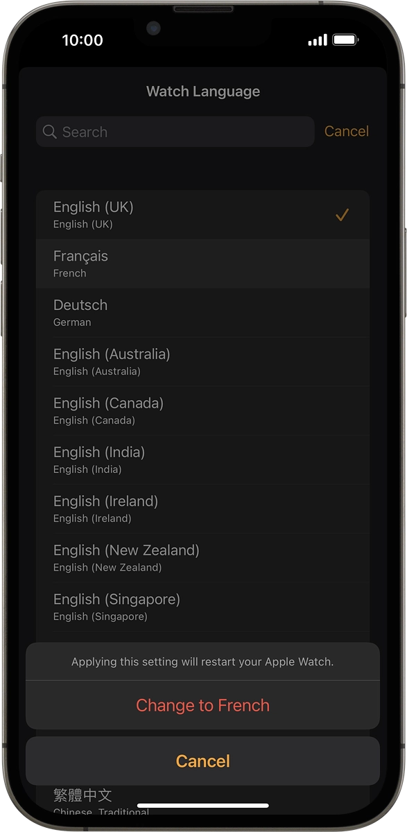 On your phone: Press Change to ‹language›.