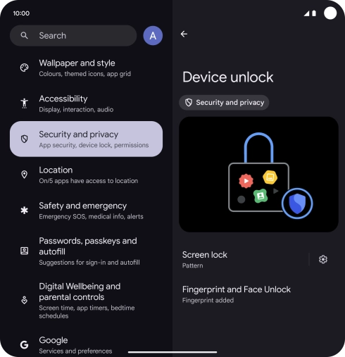 Press Screen lock and key in the additional phone lock code you created earlier.