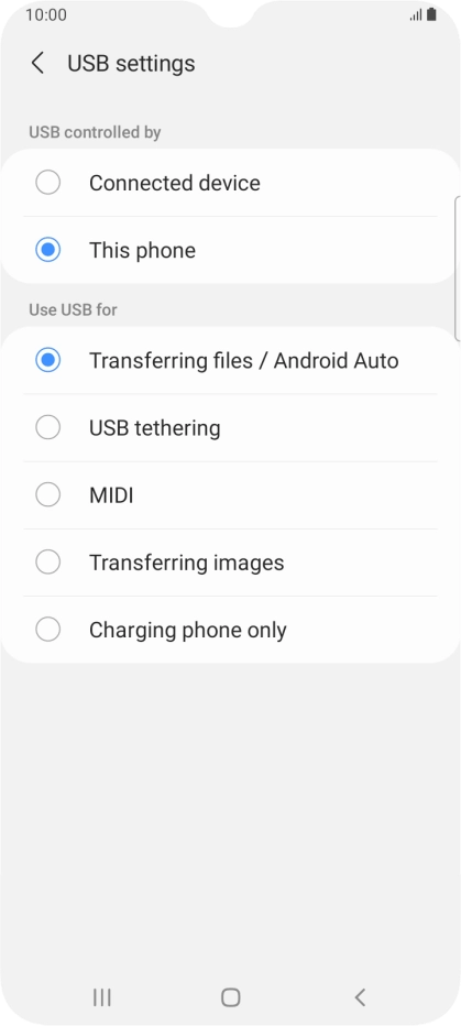 Press Transferring files / Android Auto.