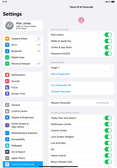 Press the indicators next to the required settings to turn them on or off.