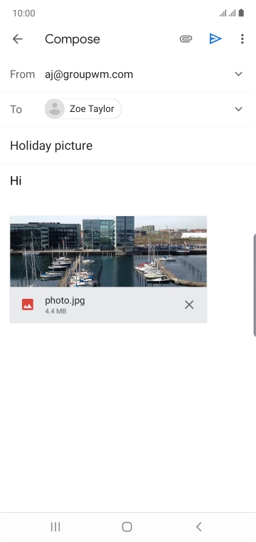 Press the send icon when you've finished your email.