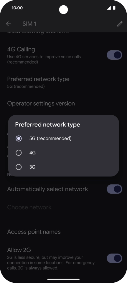 Press the required network mode.