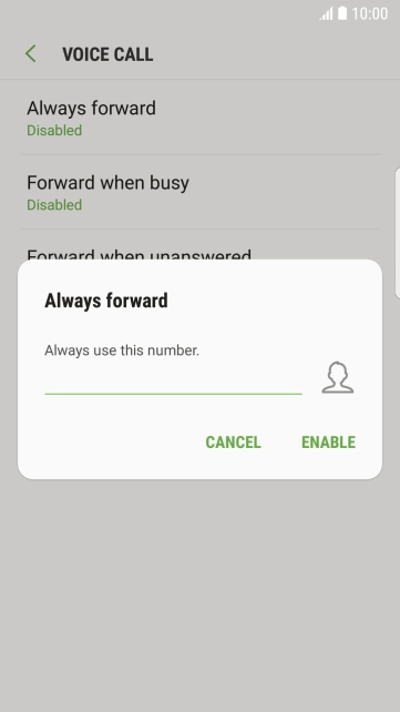 Key in +447953222222 and press ENABLE.