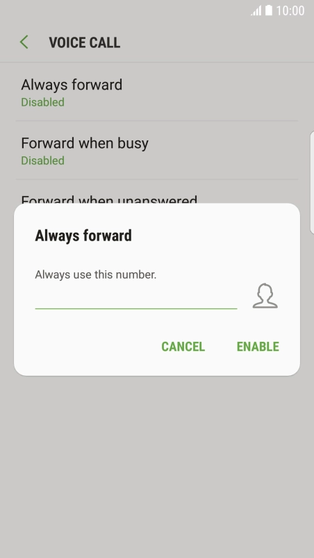 Key in +447953222222 and press ENABLE.