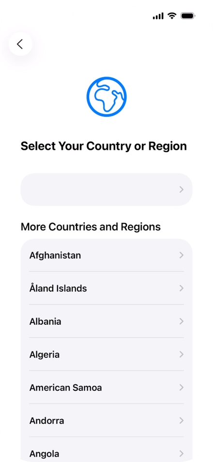 Press the required country or area.