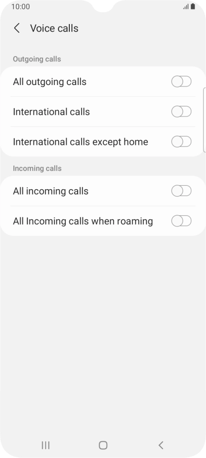 Press the required barring type to turn the function on or off.