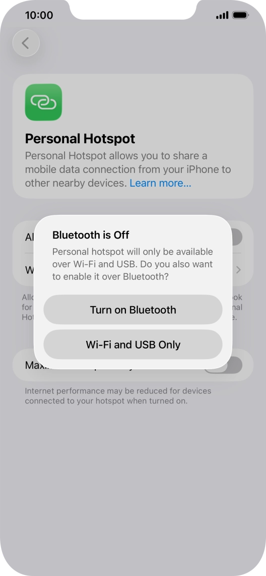 If Wi-Fi is turned on, press Wi-Fi and USB Only.