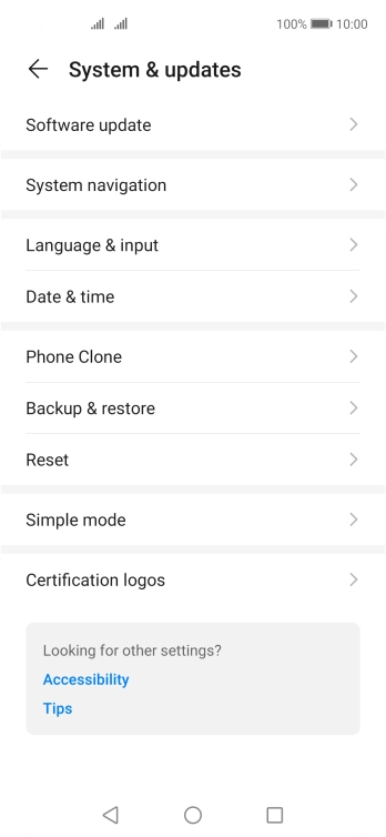Press Software update. If a new software version is available, it's displayed. Follow the instructions on the screen to update the phone software.