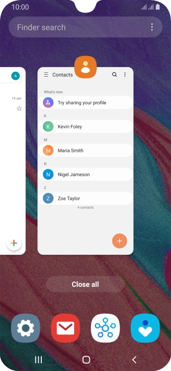 To end one running application, slide your finger upwards on the required application.