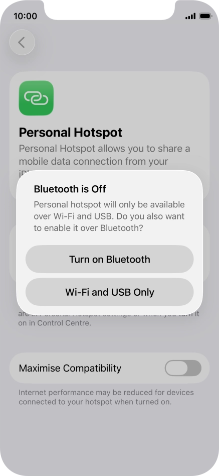 If Wi-Fi is turned on, press Wi-Fi and USB Only.