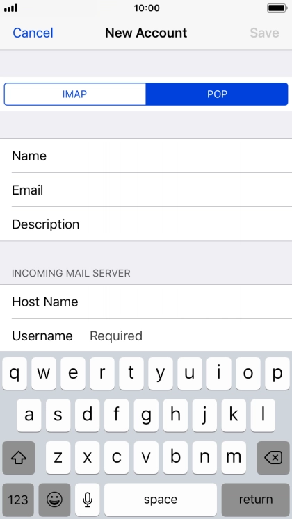 Press Username and key in the username for your email account.