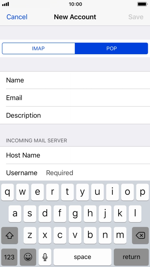 Press Username and key in the username for your email account.
