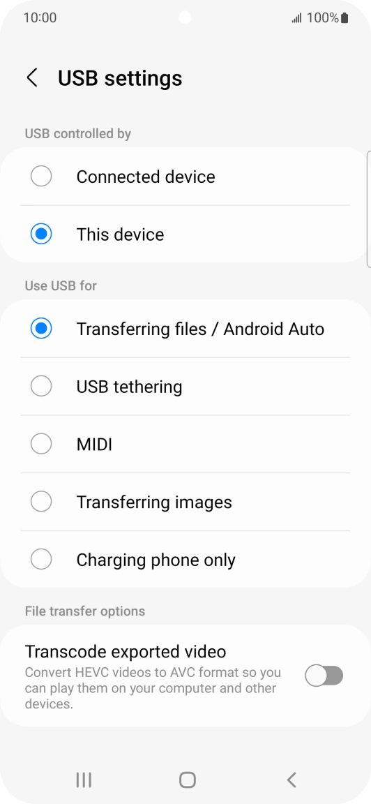 Press Transferring files / Android Auto.